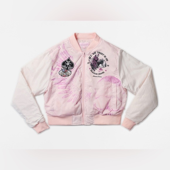 “All We Trust Is Us” Pink Bomber Jacket- New - Picture 2 of 3